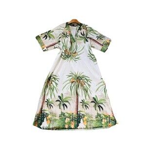 Civico 51 SZ XL Muu Muu Caftan Green Cotton Tropical Kaftan Dress leafy Coconut